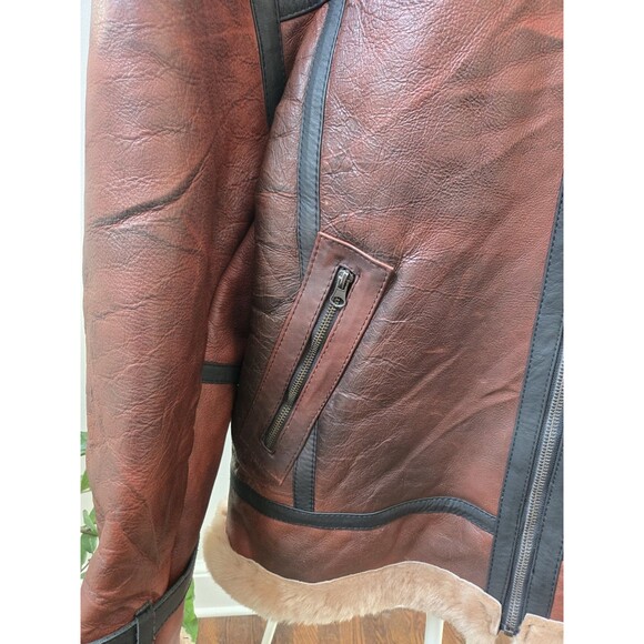 Women Sz XL Bomber Brown Aviator Flying Shearling Fur Real Leather Jacket Coat - Picture 3 of 16
